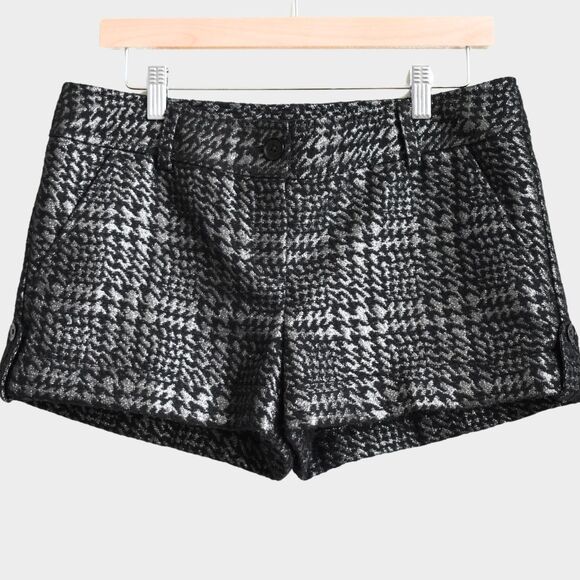 EXPRESS Black & Silver Metallic Houndstooth Short Size 8 - Picture 1 of 7